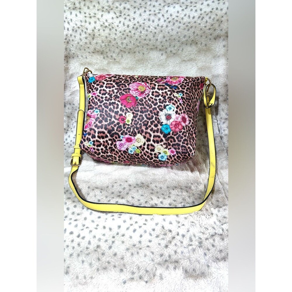 Leopard Floral Crossbody Bag in Yellow Pink Blue Multicolor Zipper